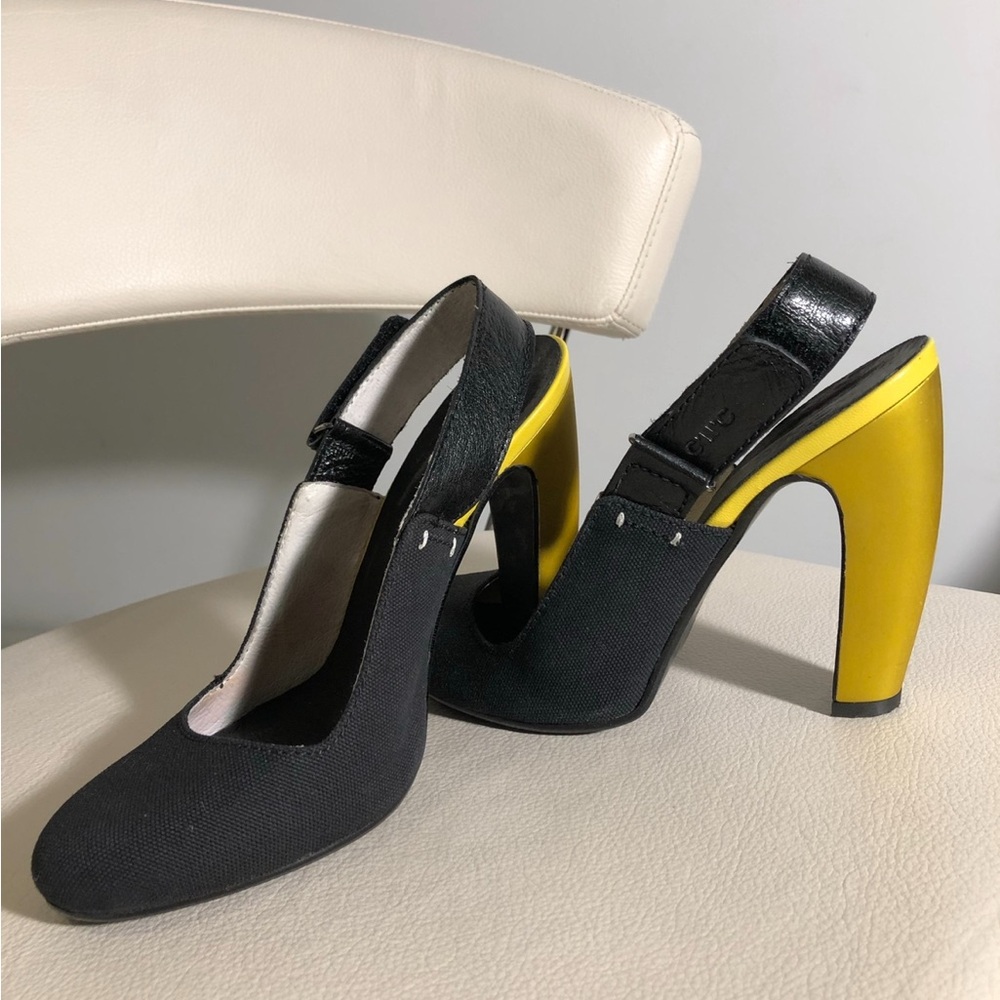 CNC Costume National Black and Yellow Slingback Heels